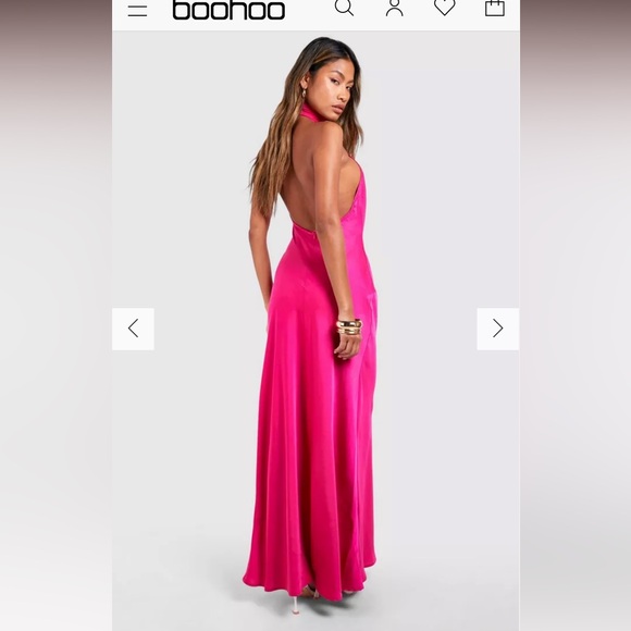 Boohoo Satin Halter Fuscia/Hot Pink Maxi Dress NWT - Picture 2 of 5